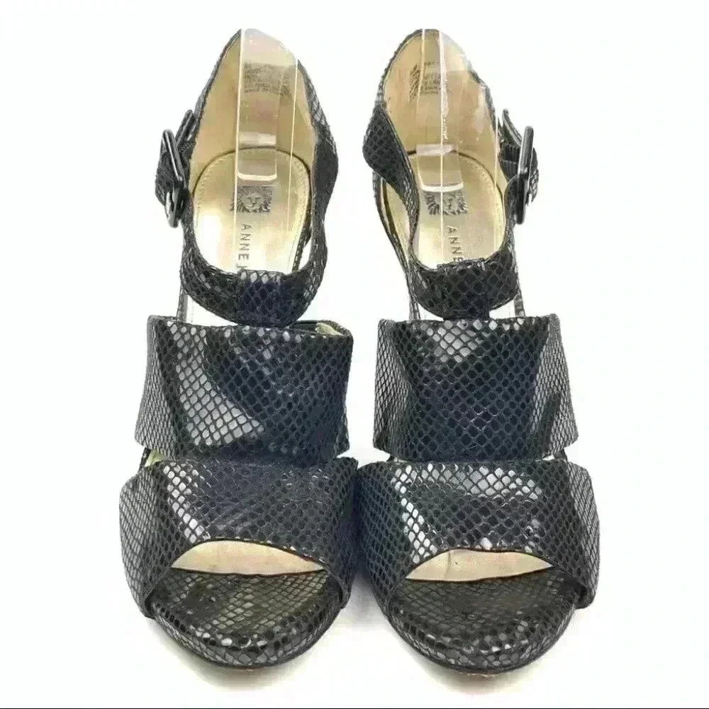 Anne Klein Akouray heels sz 8.5 black leather snakeskin print Dorsay platforms